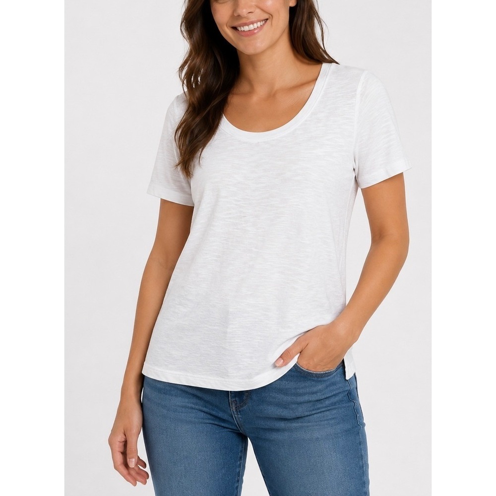 J Jill Pima Cotton Tee Womens XS White Elbow Sleeve Slub Knit Top Stretch